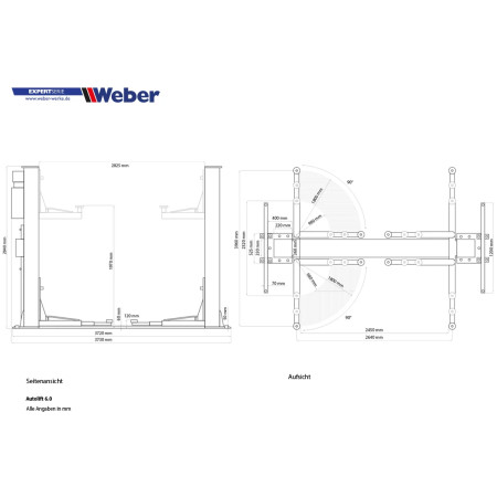 Двухстоечный электрогидравлический подъемник с нижней синхронизацией Autolift 6.0 (6,0т/380В), Weber, Германия - Китай 4