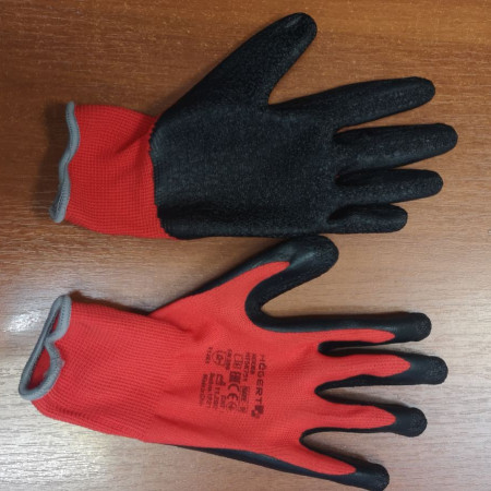 RODER: красно-черные защитные перчатки с латексным покрытием, HOEGERT 
